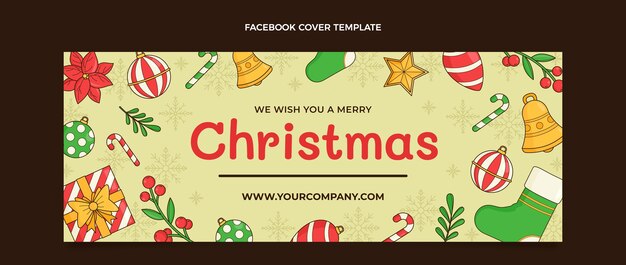 Modello di copertina dei social media di Natale disegnato a mano