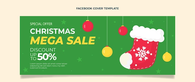 Modello di copertina dei social media di Natale piatto disegnato a mano