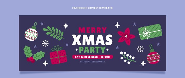 Modello di copertina dei social media di Natale piatto disegnato a mano