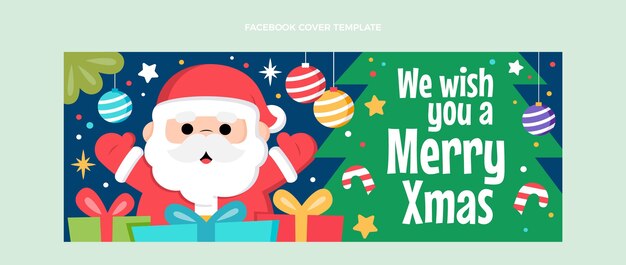 Modello di copertina dei social media di Natale piatto disegnato a mano