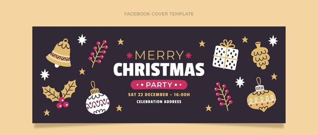 Modello di copertina dei social media di Natale piatto disegnato a mano