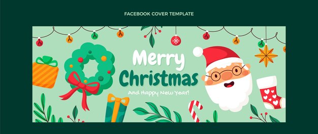 Modello di copertina dei social media di Natale piatto disegnato a mano