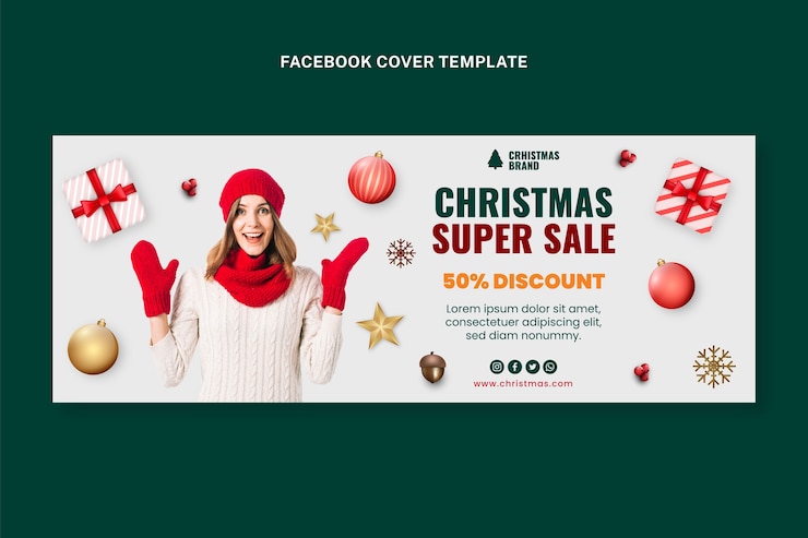 Vettore gratuito modello di copertina dei social media di natale realistico