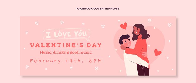 Modello di copertina dei social media di San Valentino disegnato a mano
