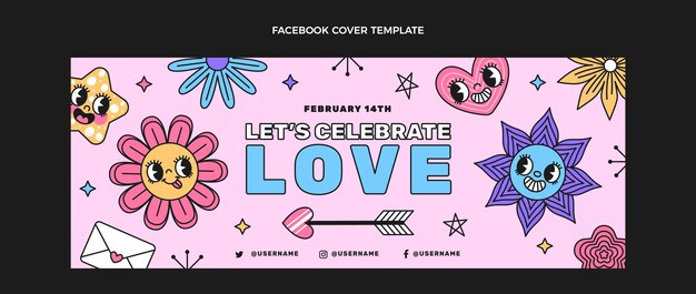 Modello di copertina dei social media di San Valentino disegnato a mano