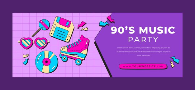 Modello di copertina dei social media per feste degli anni '90 piatto