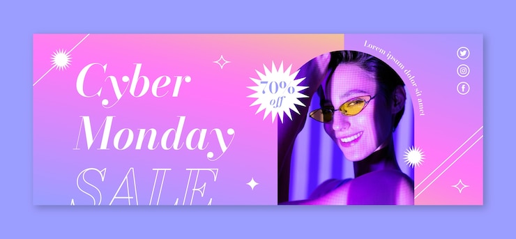 Vettore gratuito modello di copertina dei social media per il cyber monday