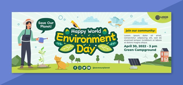Modello di copertina dei social media per l'ambiente del mondo piatto
