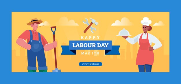 Modello di copertina dei social media per la festa del lavoro piatto
