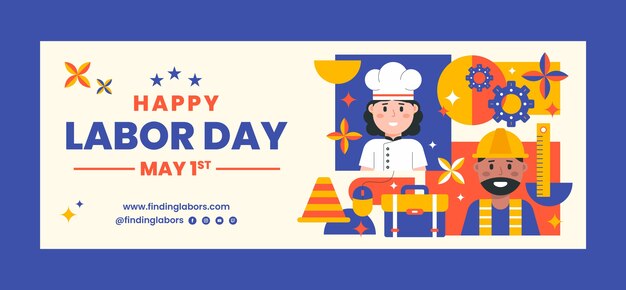 Modello di copertina dei social media per la festa del lavoro piatto