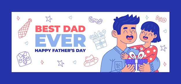 Modello di copertina dei social media per la festa del papà disegnato a mano