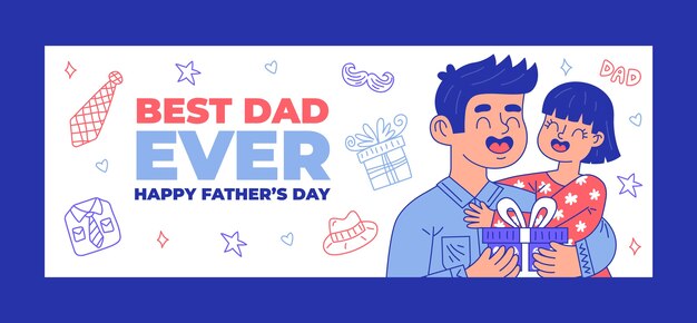 Modello di copertina dei social media per la festa del papà disegnato a mano
