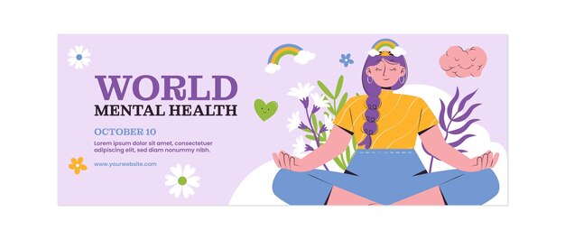 Modello di copertina dei social media per la giornata mondiale della salute mentale piatta
