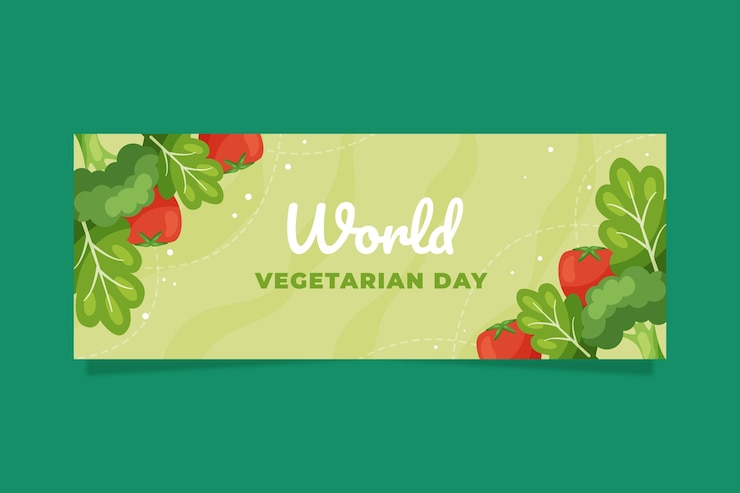 Vettore gratuito modello di copertina dei social media per la giornata mondiale vegetariana piatta