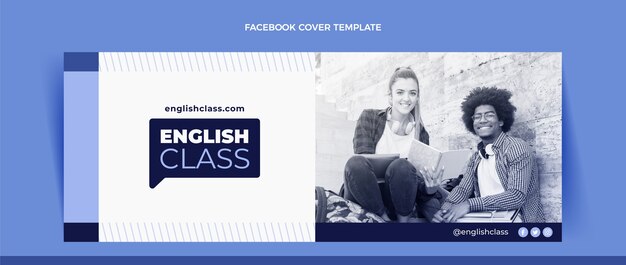 Modello di copertina dei social media per lezioni di inglese piatto