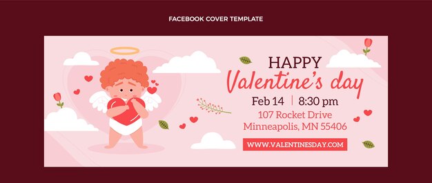 Modello di copertina dei social media piatto di san valentino