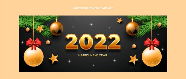Modello di copertina dei social media realistico per il nuovo anno