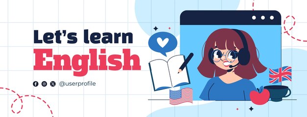 Modello di copertina di Facebook per le lezioni di inglese