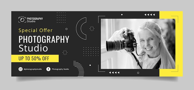 Modello di copertina di facebook per studio fotografico di design piatto