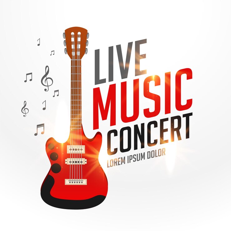 Vettore gratuito modello di copertina di musica dal vivo con chitarra realistica