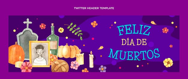 Modello di copertina di twitter dia de muertos ad acquerello