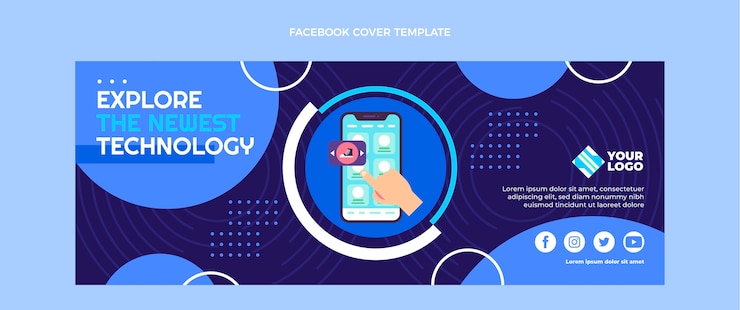Vettore gratuito modello di copertina facebook con tecnologia minimale dal design piatto