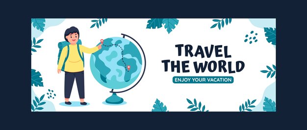Modello di copertina facebook concetto di viaggio disegnato a mano