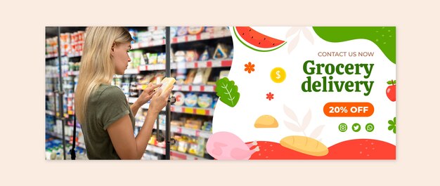 Modello di copertina facebook del supermercato disegnato a mano