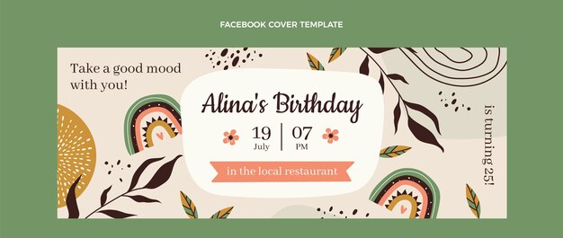 Modello di copertina facebook di compleanno boho disegnato a mano