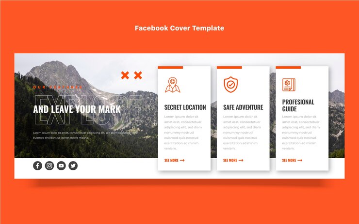 Vettore gratuito modello di copertina facebook di trekking design piatto