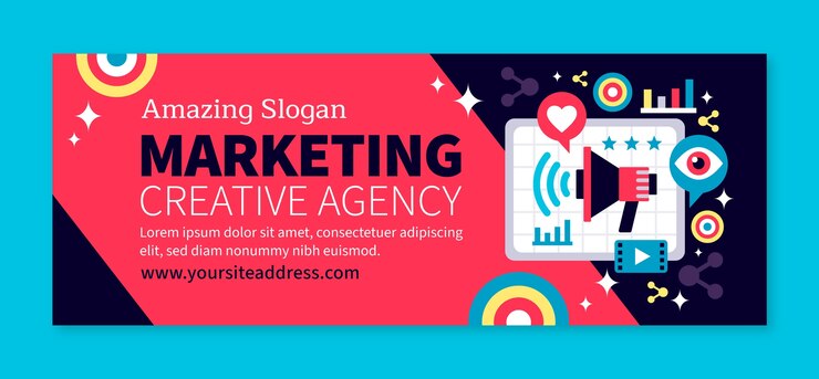Vettore gratuito modello di copertina facebook per agenzia di marketing di design piatto