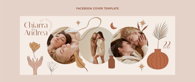 Modello di copertina facebook per matrimonio disegnato a mano