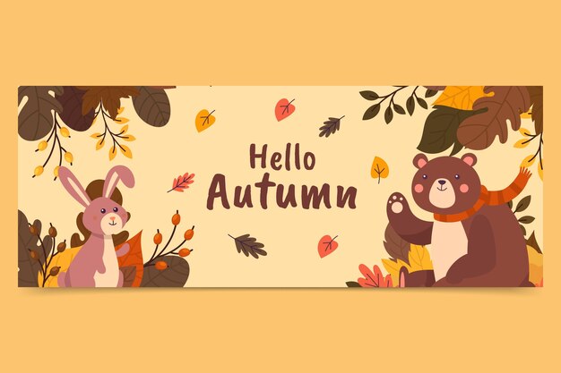 Modello di copertina per social media autunnale piatto disegnato a mano