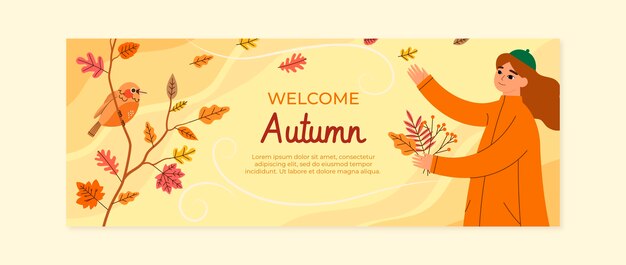 Modello di copertina per social media autunnale piatto disegnato a mano