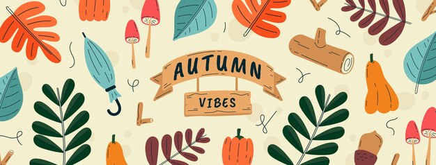 Modello di copertina per social media autunnale piatto disegnato a mano