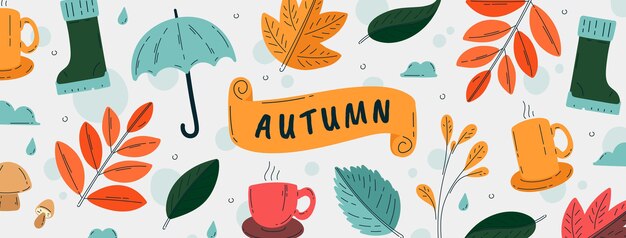 Modello di copertina per social media autunnale piatto disegnato a mano