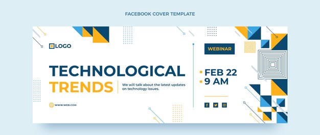 Modello di copertina per social media con tecnologia minimale piatta