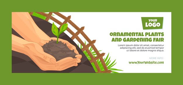 Modello di copertina per social media di giardinaggio piatto