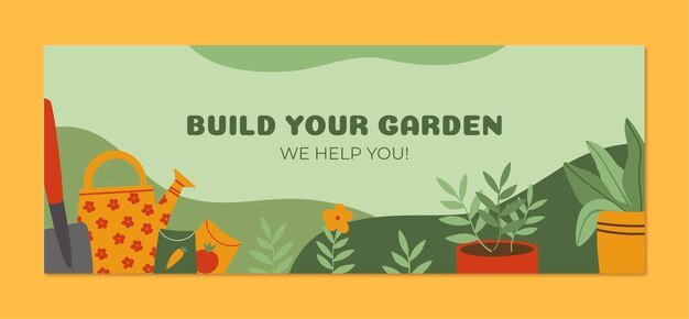 Modello di copertina per social media di giardinaggio piatto