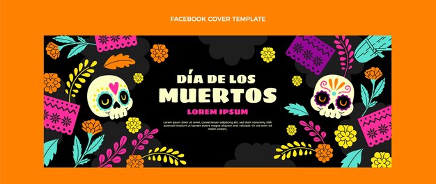 Modello di copertina per social media dia de muertos piatto disegnato a mano