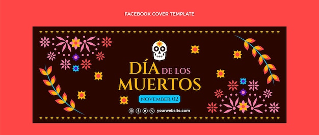 Modello di copertina per social media dia de muertos piatto disegnato a mano