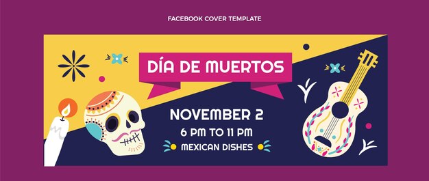 Modello di copertina per social media dia de muertos piatto disegnato a mano