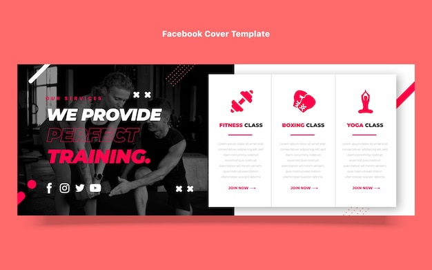 Modello di copertina per social media fitness piatto
