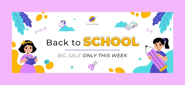 Modello di copertina per social media flat back to school
