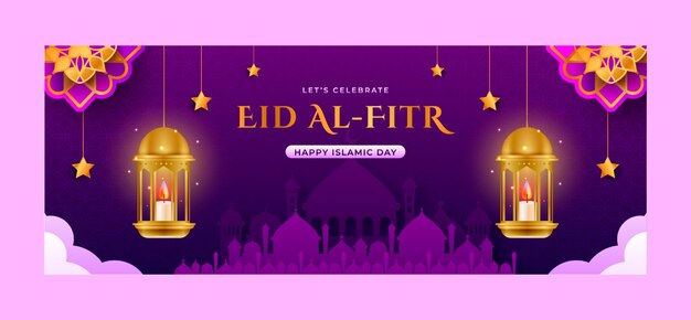 Modello di copertina per social media gradiente eid al-fitr
