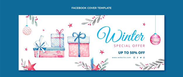 Modello di copertina per social media invernale ad acquerello