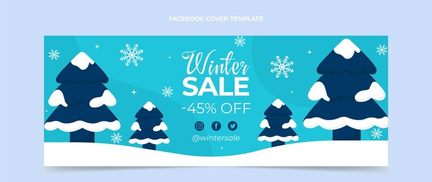 Modello di copertina per social media invernale piatto disegnato a mano