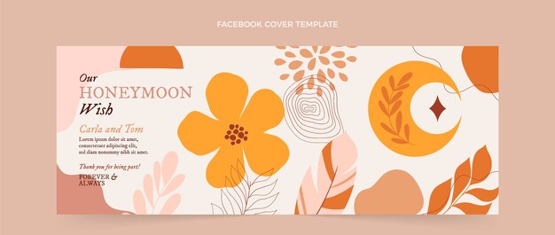 Modello di copertina per social media luna di miele boho disegnato a mano