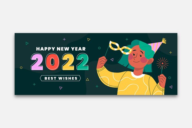 Modello di copertina per social media piatto di capodanno disegnato a mano