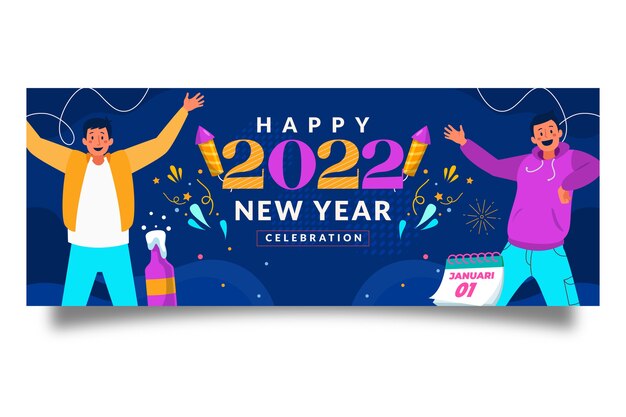 Modello di copertina per social media piatto di capodanno disegnato a mano